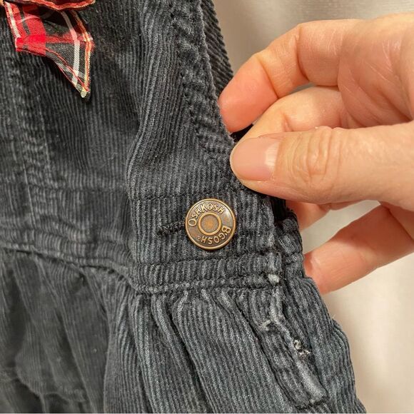 Vintage girls Osh Kosh B’gosh corduroy black overall dress plaid bow 12M - Picture 7 of 7